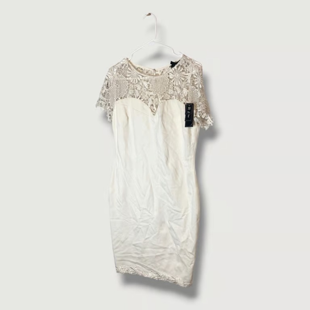 Mussi Off White Lace Trim Knee Length Sheath Dress Size MX 32 US Size 8